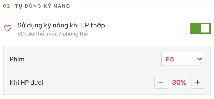 Kỹ năng khi HP thấp
